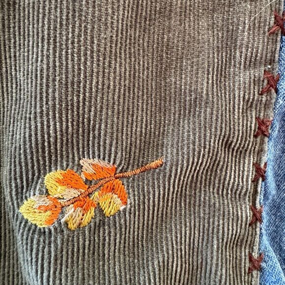 Vintage Cottagecore Fall Autumn Embroidered Patchwork Denim Jacket XL Pumpkin 90 - Picture 8 of 16